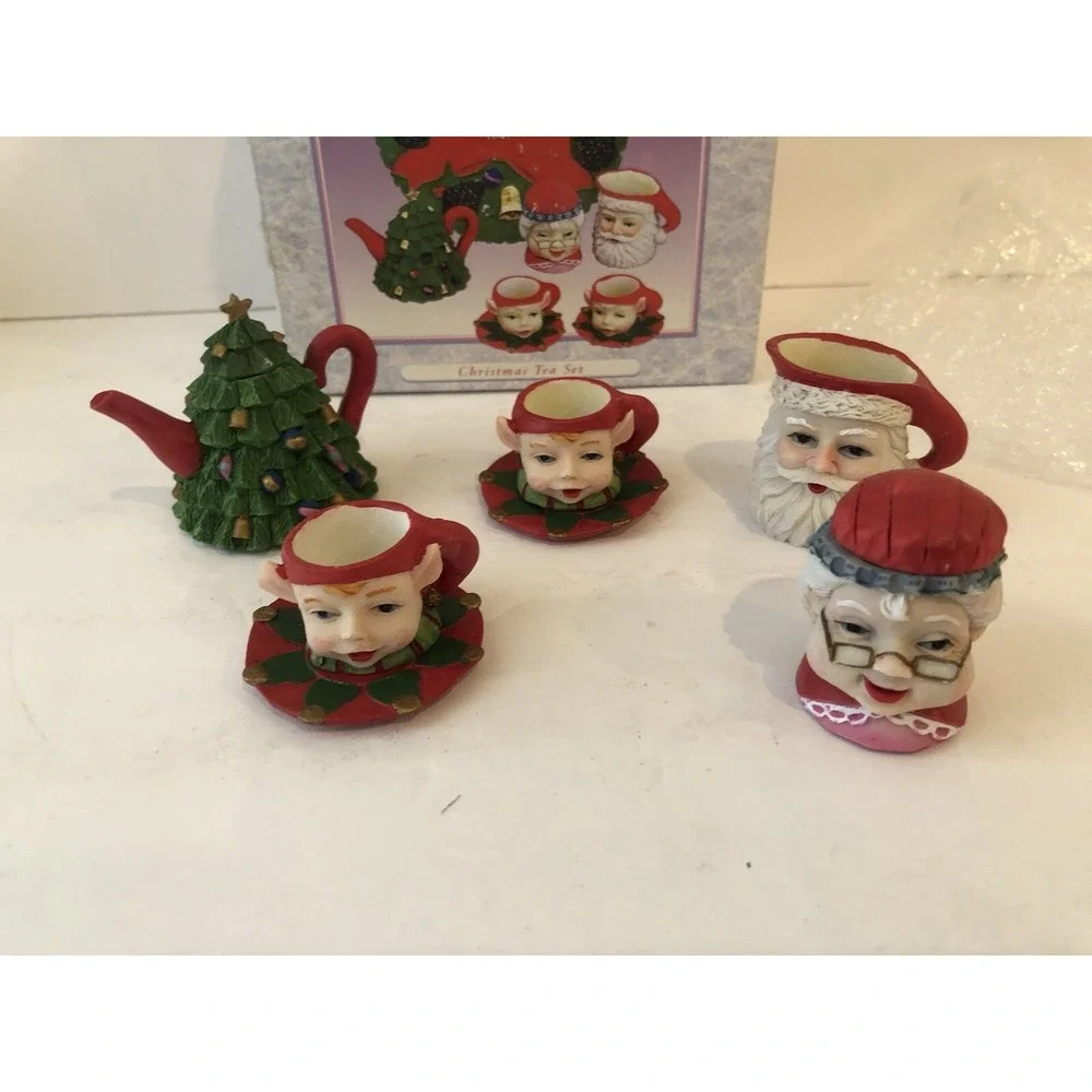 Vintage Chadwick Miller Christmas Miniature Tea Set - Santa - Elf Holiday Decor